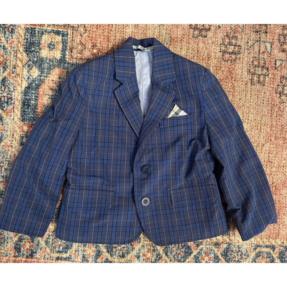 Class Club Boys Blue Gray Plaid Blazer Suit Jacket Size 2T